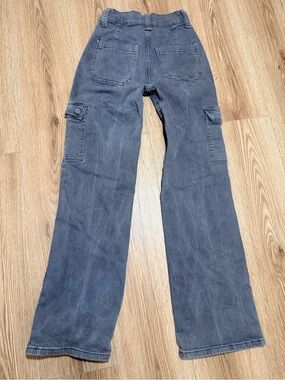 Flying Monkey Cargo Jeans Women's 25 Gray High Rise Wide Leg Stretch Denim